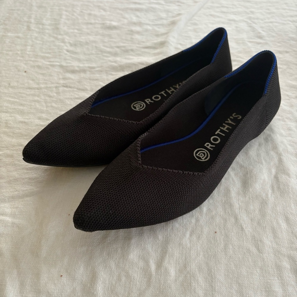 Rothy's The Point II Flats Black Knit Pointed Toe Low Heel Women's Shoes US 8
